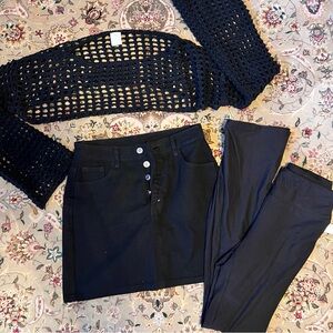 Mix Women Clothes Lot of 3 Pieces Black Top Skirt & Pants Teens Casual Size S